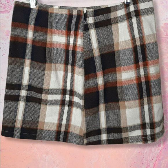 SHEIN Plaid Mini Skirt in Brown/Cream/Orange sz XL US 12 - Picture 4 of 6